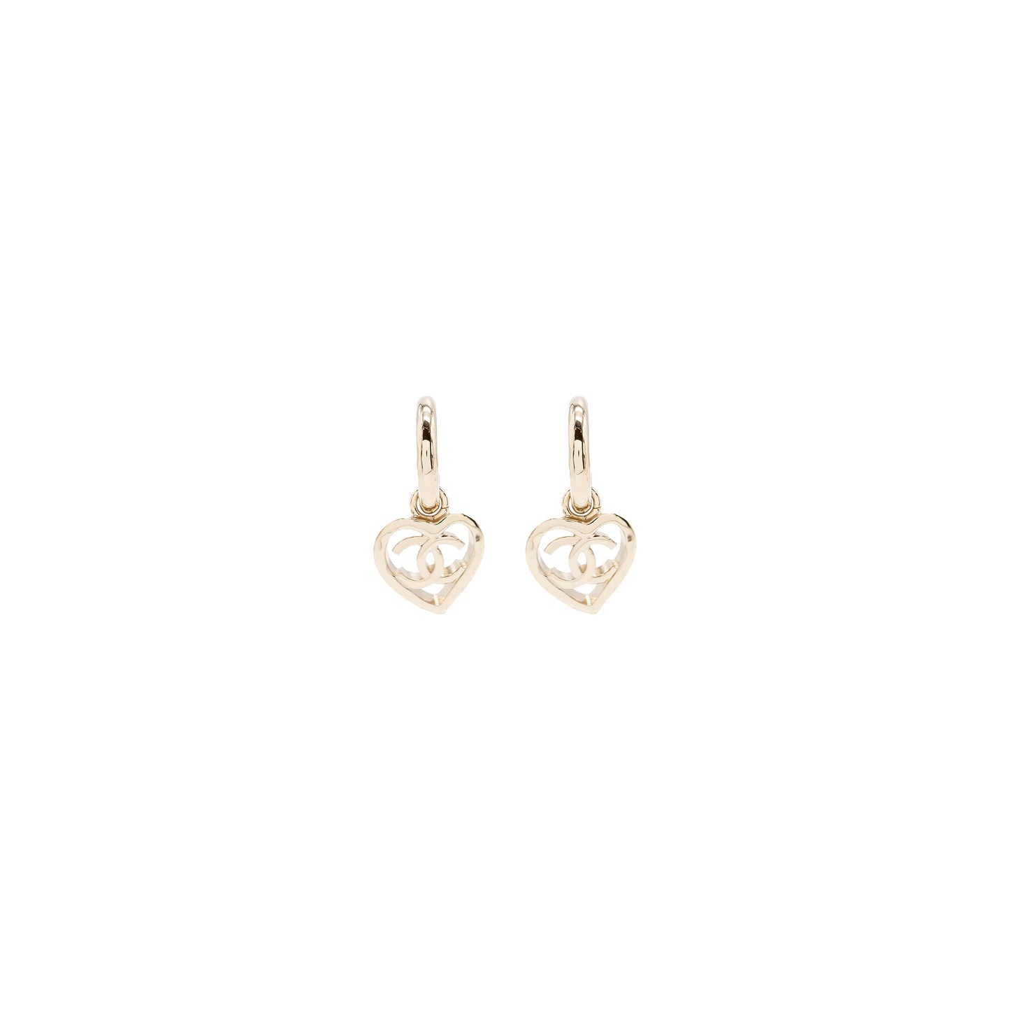 Chanel Round Heart Shape Dropped Earring Light Gold Tone