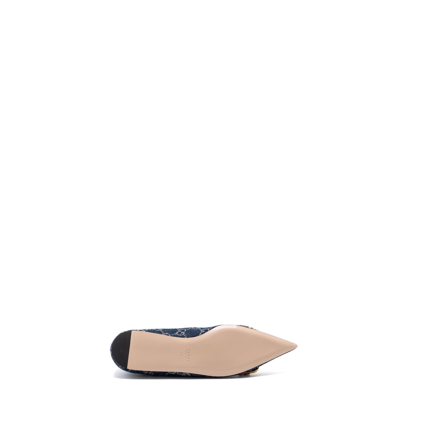 Gucci Size 37 GG Horsebit Ballerina Shoes GG Supreme Denim