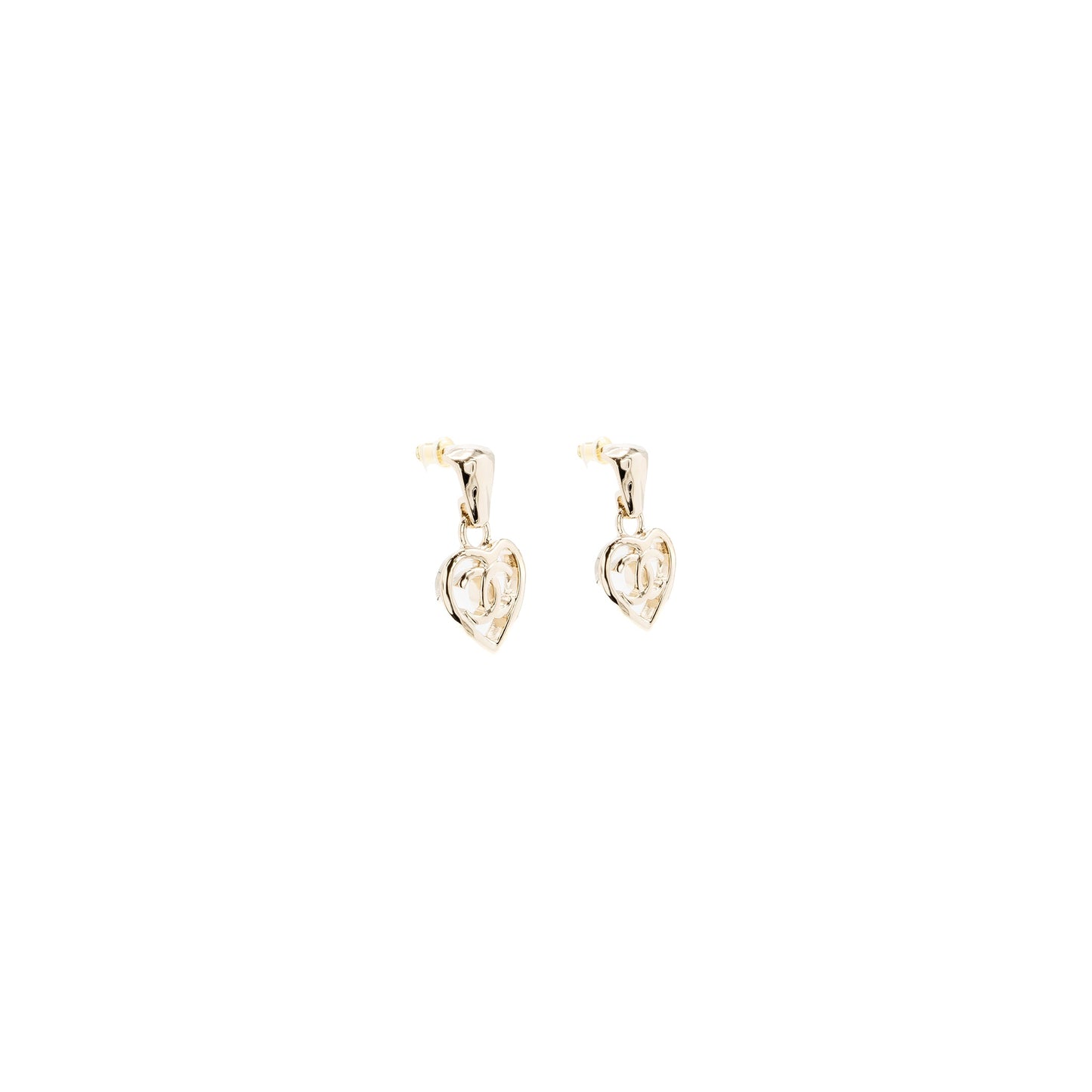 Chanel Heart Shape Dropped Earring Light Gold Tone