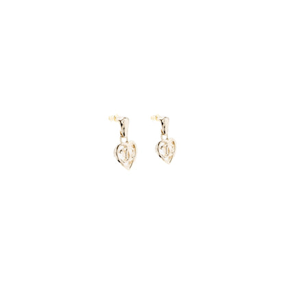 Chanel Heart Shape Dropped Earring Light Gold Tone