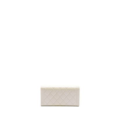 Chanel Boy Long Wallet Patent Iridescent Light Grey L