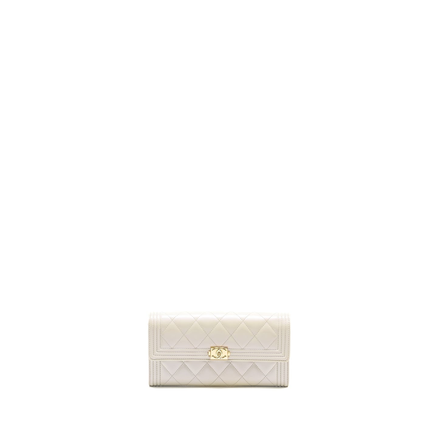 Chanel Boy Long Wallet Patent Iridescent Light Grey L