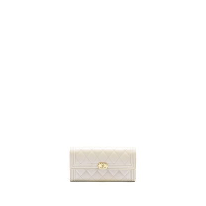 Chanel Boy Long Wallet Patent Iridescent Light Grey L