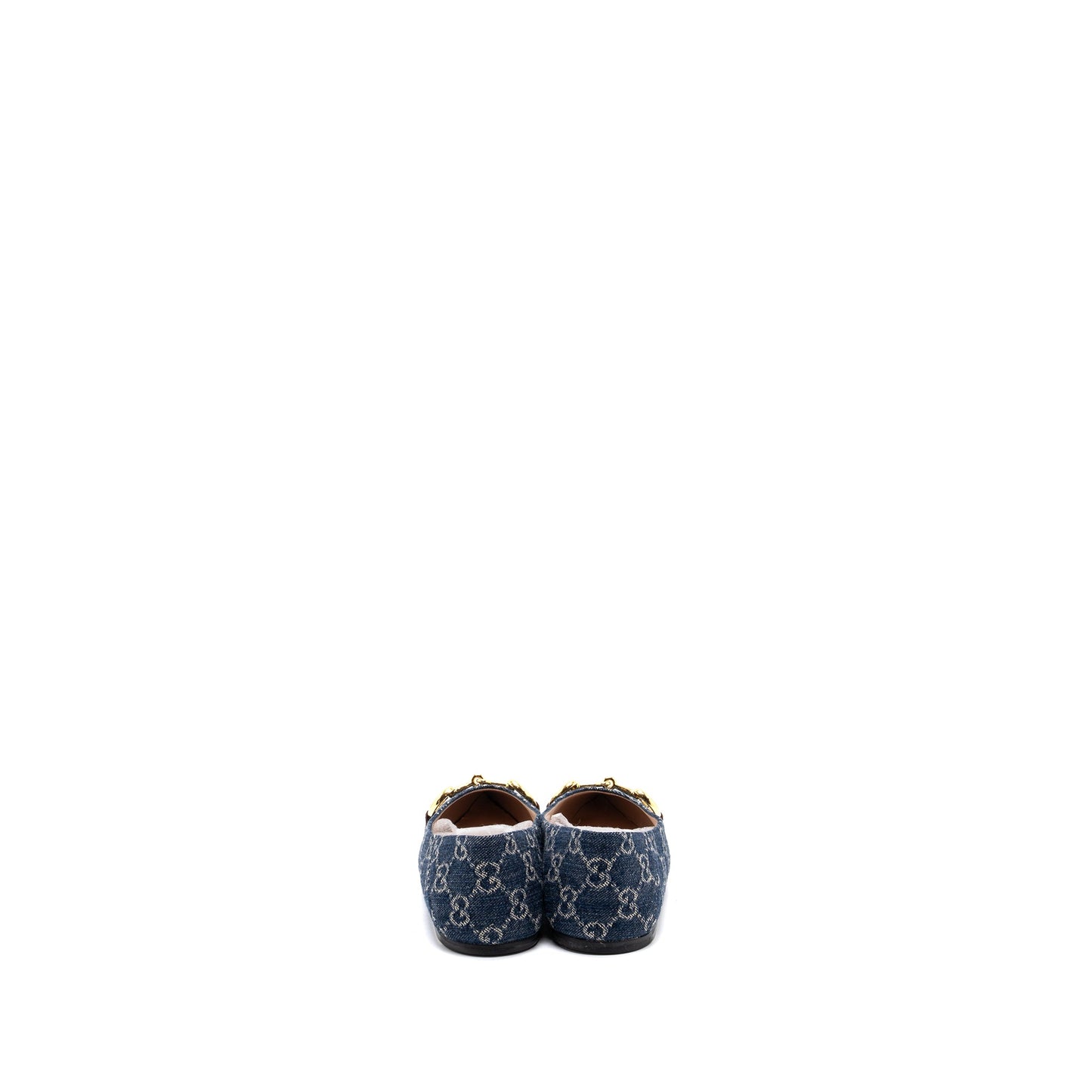 Gucci Size 37 GG Horsebit Ballerina Shoes GG Supreme Denim