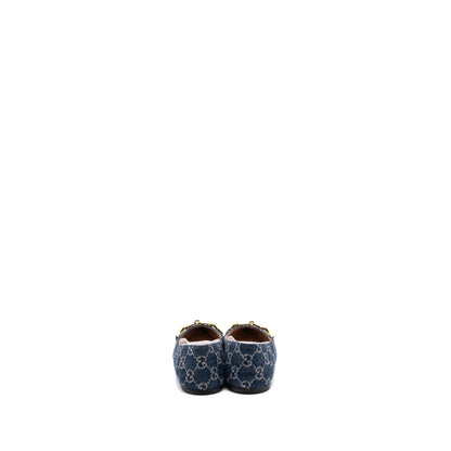 Gucci Size 37 GG Horsebit Ballerina Shoes GG Supreme Denim