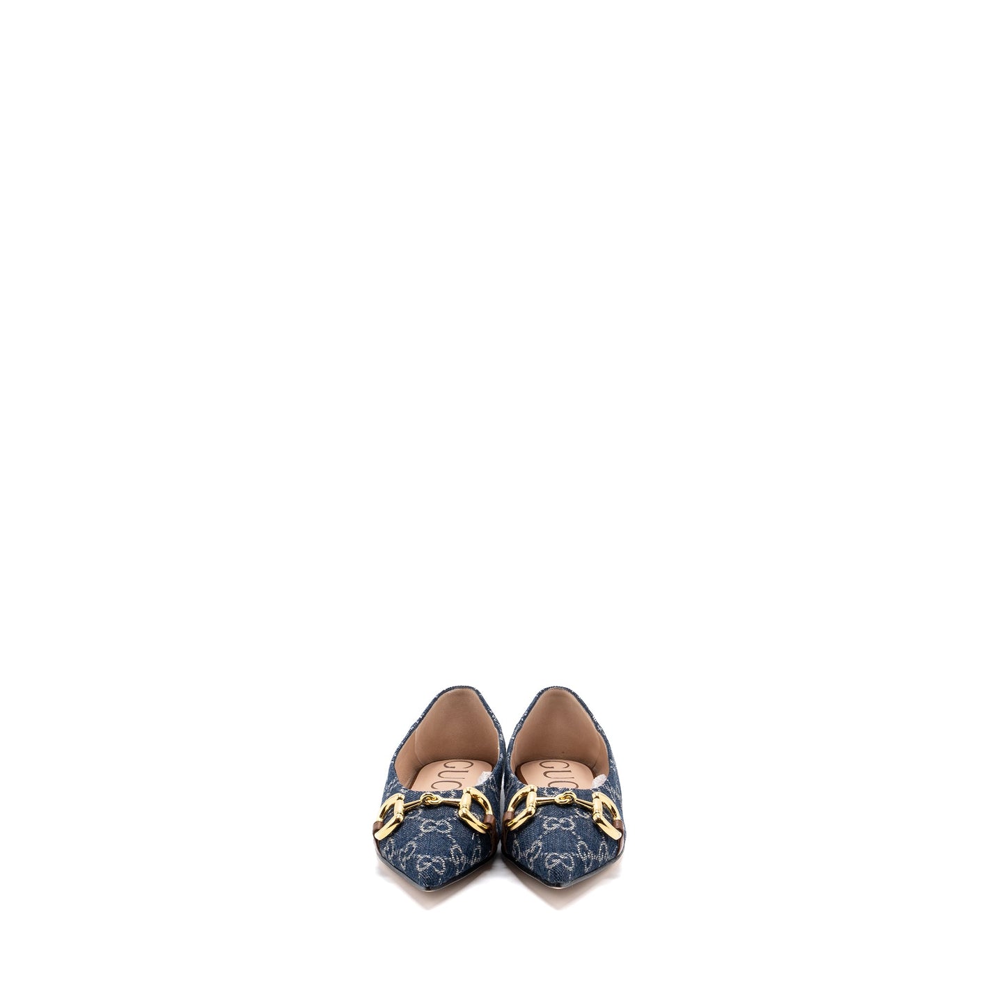 Gucci Size 37 GG Horsebit Ballerina Shoes GG Supreme Denim