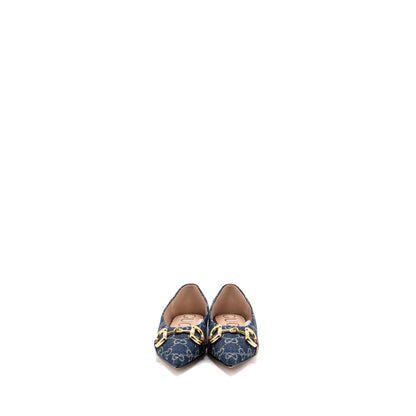 Gucci Size 37 GG Horsebit Ballerina Shoes GG Supreme Denim