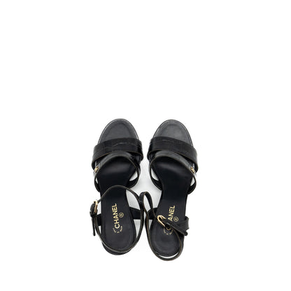 Chanel Size 36 CC Sandals Matte Crocodile-Embossed Calfskin Black