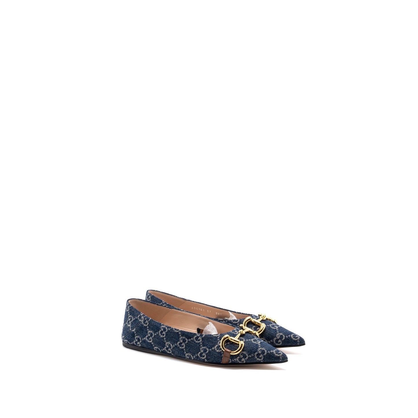 Gucci Size 37 GG Horsebit Ballerina Shoes GG Supreme Denim