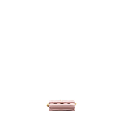 Chanel mini flap card holder with chain limited edition lambskin light pink  (microchip)