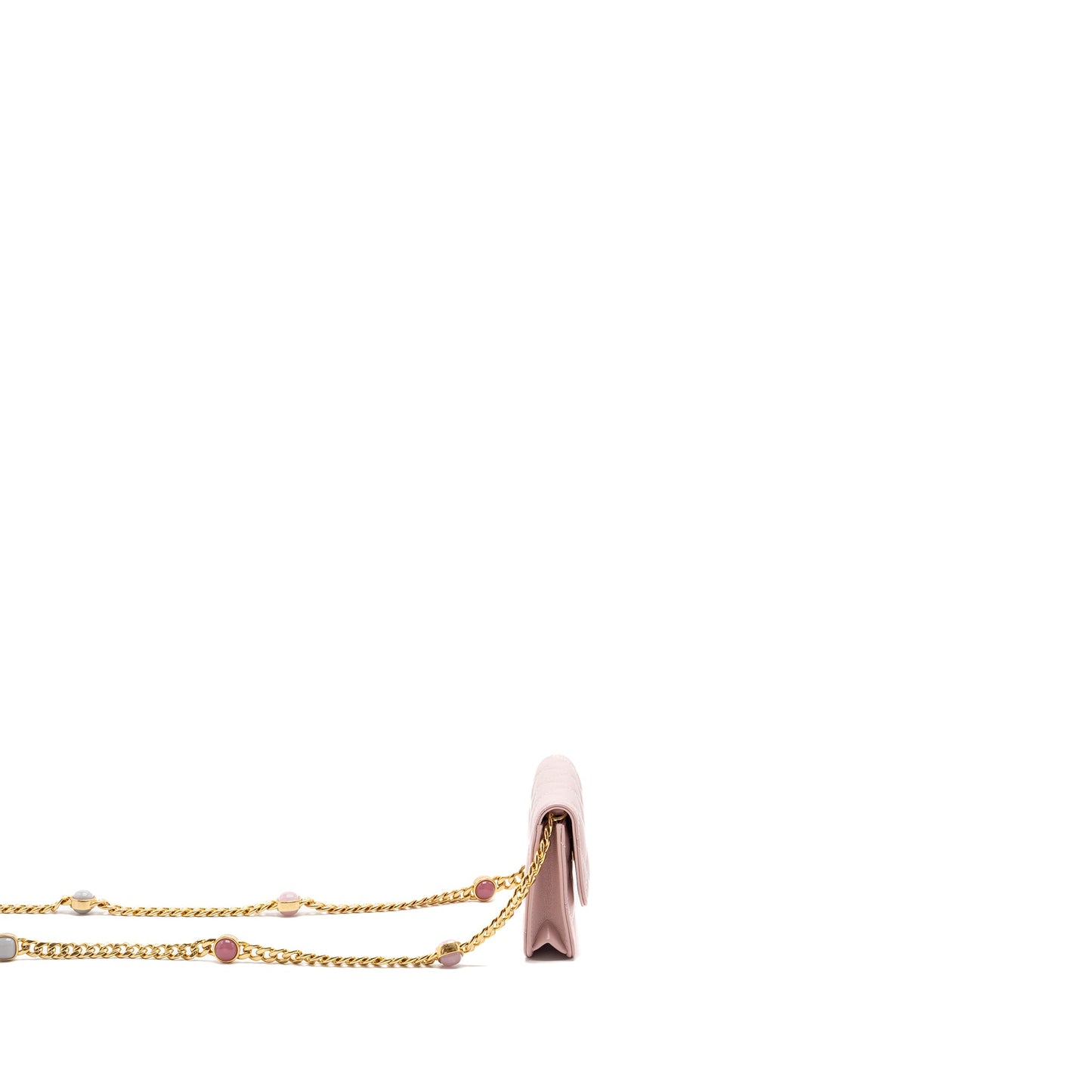 Chanel mini flap card holder with chain limited edition lambskin light pink  (microchip)