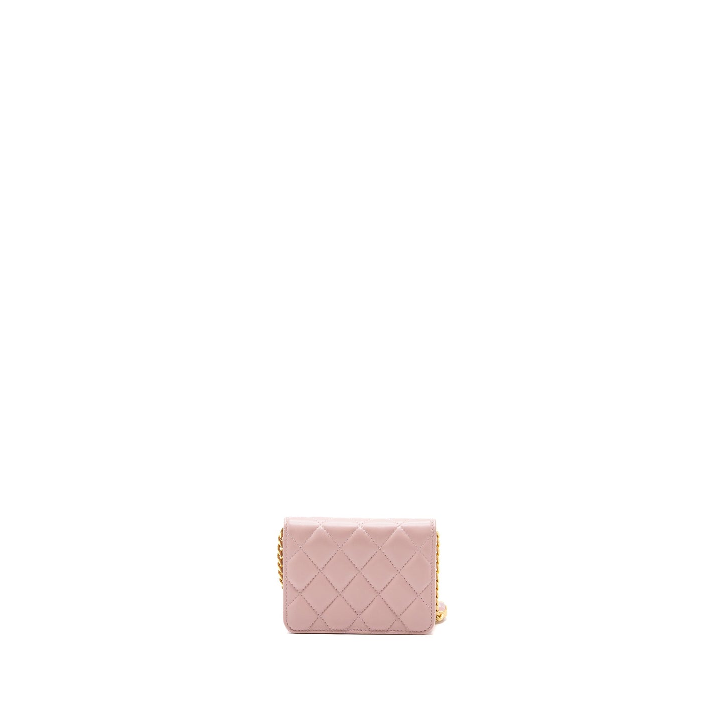 Chanel mini flap card holder with chain limited edition lambskin light pink  (microchip)