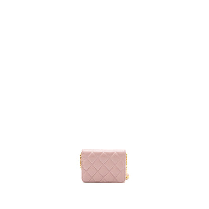 Chanel mini flap card holder with chain limited edition lambskin light pink  (microchip)