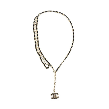 Chanel CC logo Dropped Waist Chain Belt leather Chain/Pearl L