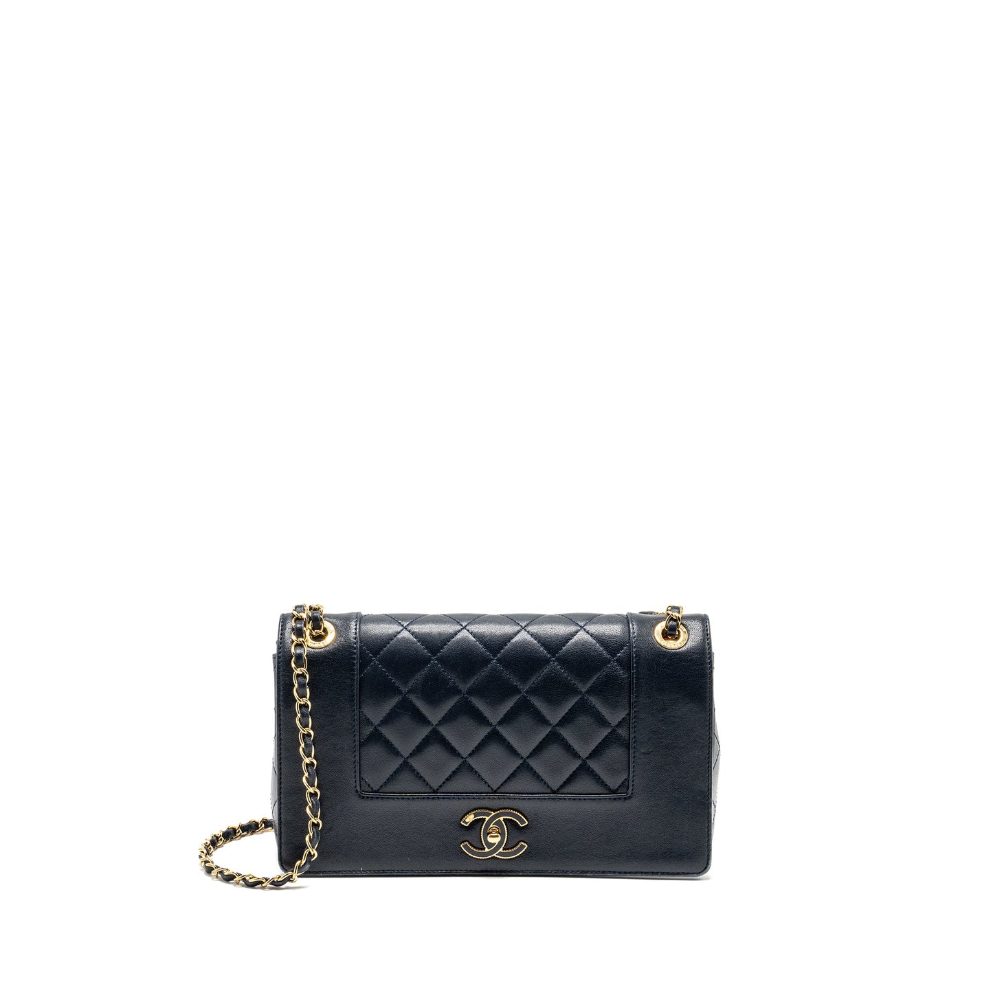 Chanel Mademoiselle Enamel Flap Bag Goatskin Navy