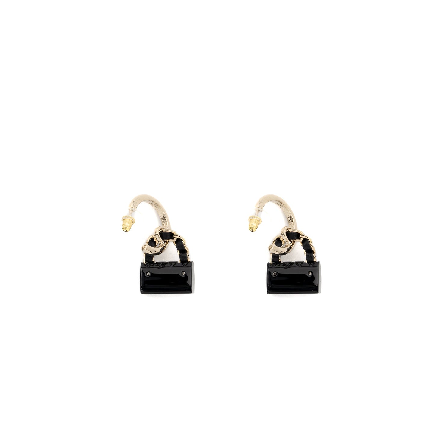 Chanel Flap Bag Dropped Earrings Black L