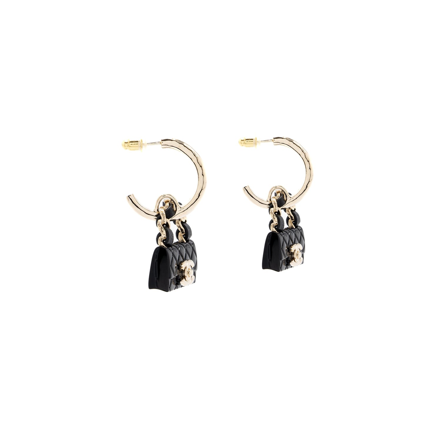 Chanel Flap Bag Dropped Earrings Black L