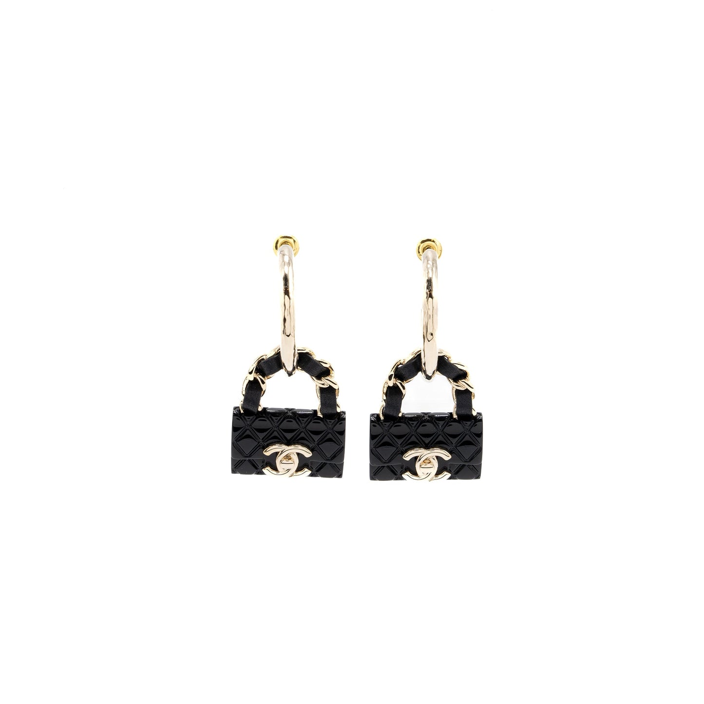 Chanel Flap Bag Dropped Earrings Black L
