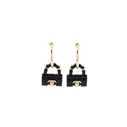 Chanel Flap Bag Dropped Earrings Black L