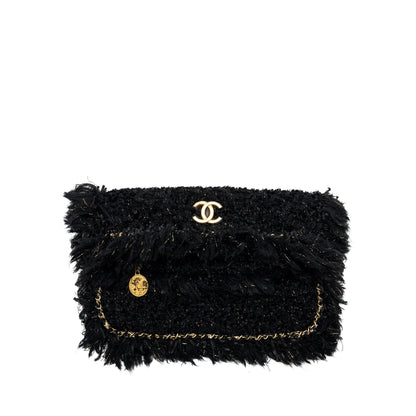 Chanel Fringe Paris Cosmopolite Clutch Tweed Black