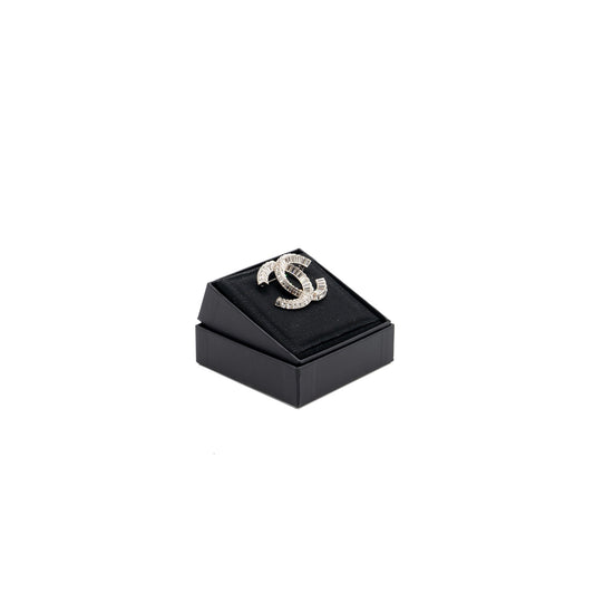Chanel CC Crystal Brooch Silver Tone