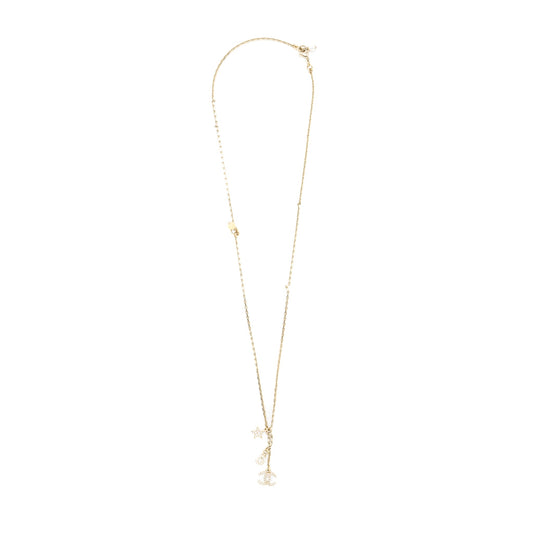 Chanel No.5/Star/CC Logo Dropped Crystal Necklace Light Gold Tone