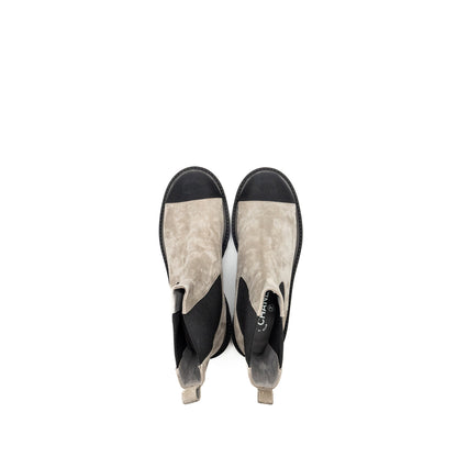 Chanel Size 39 22K Ankle Boots Suede Calfskin/Grosgrain Light Grey/Black