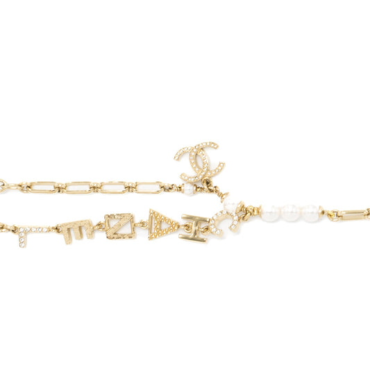 Chanel Ring Bracelet Letter/Pearl/Crystal Light Gold Tone