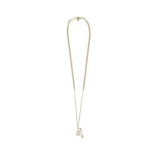 Chanel No.5 Perfume Bottle Long Necklace Light Gold Tone