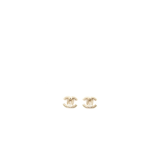 Chanel Classic CC Logo Earrings Crystal Light Gold Tone