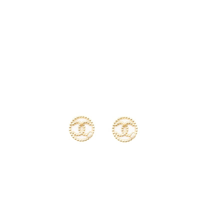 Chanel 22C Round CC Logo Earrings Light Gold Tone