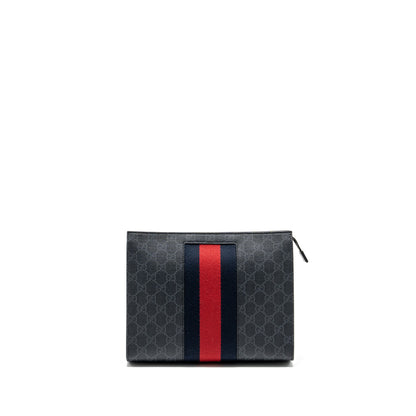 Gucci GG Supreme Canvas / Leather Zip Clutch Black/ Multicolour SHW