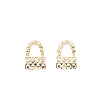 Chanel Flap Bag Dropped Earrings Pearl Light Gold Tone