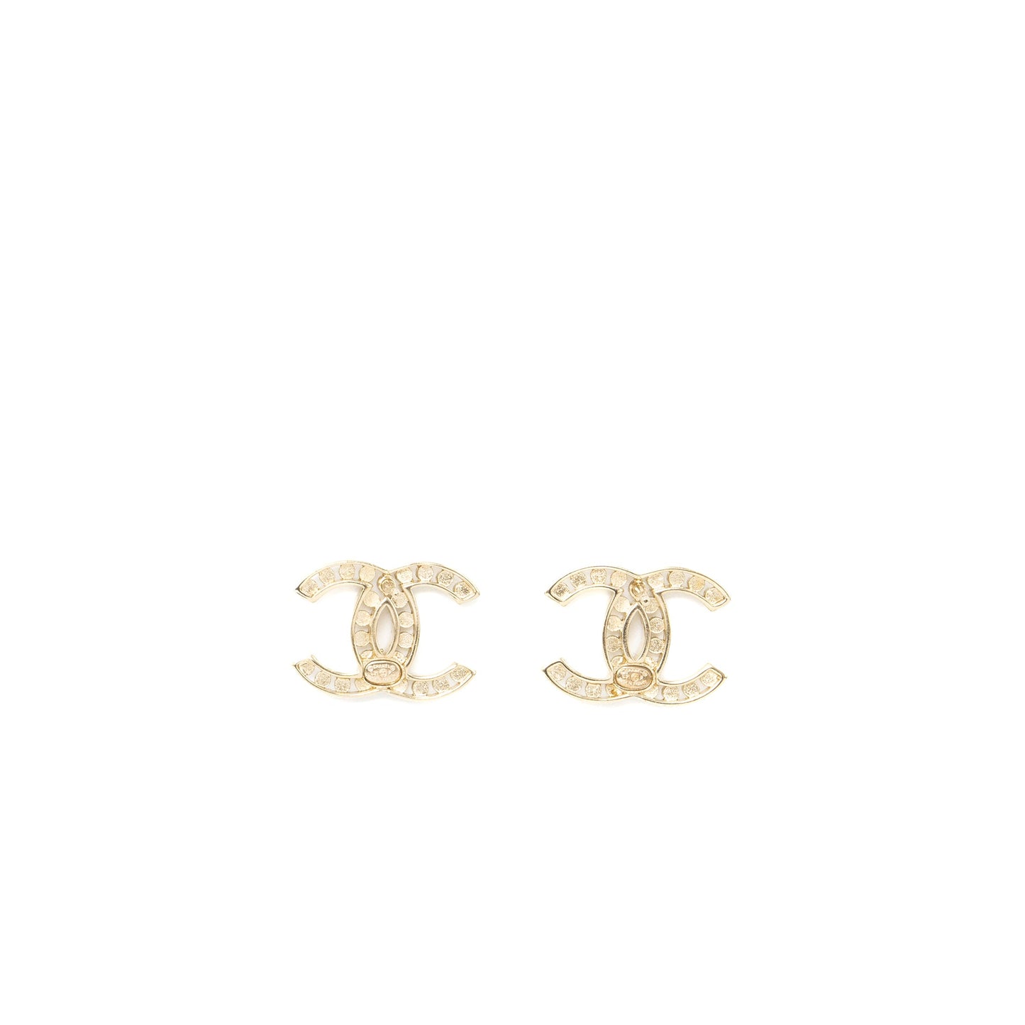 Chanel CC Logo Earrings Crystal Light Gold Tone