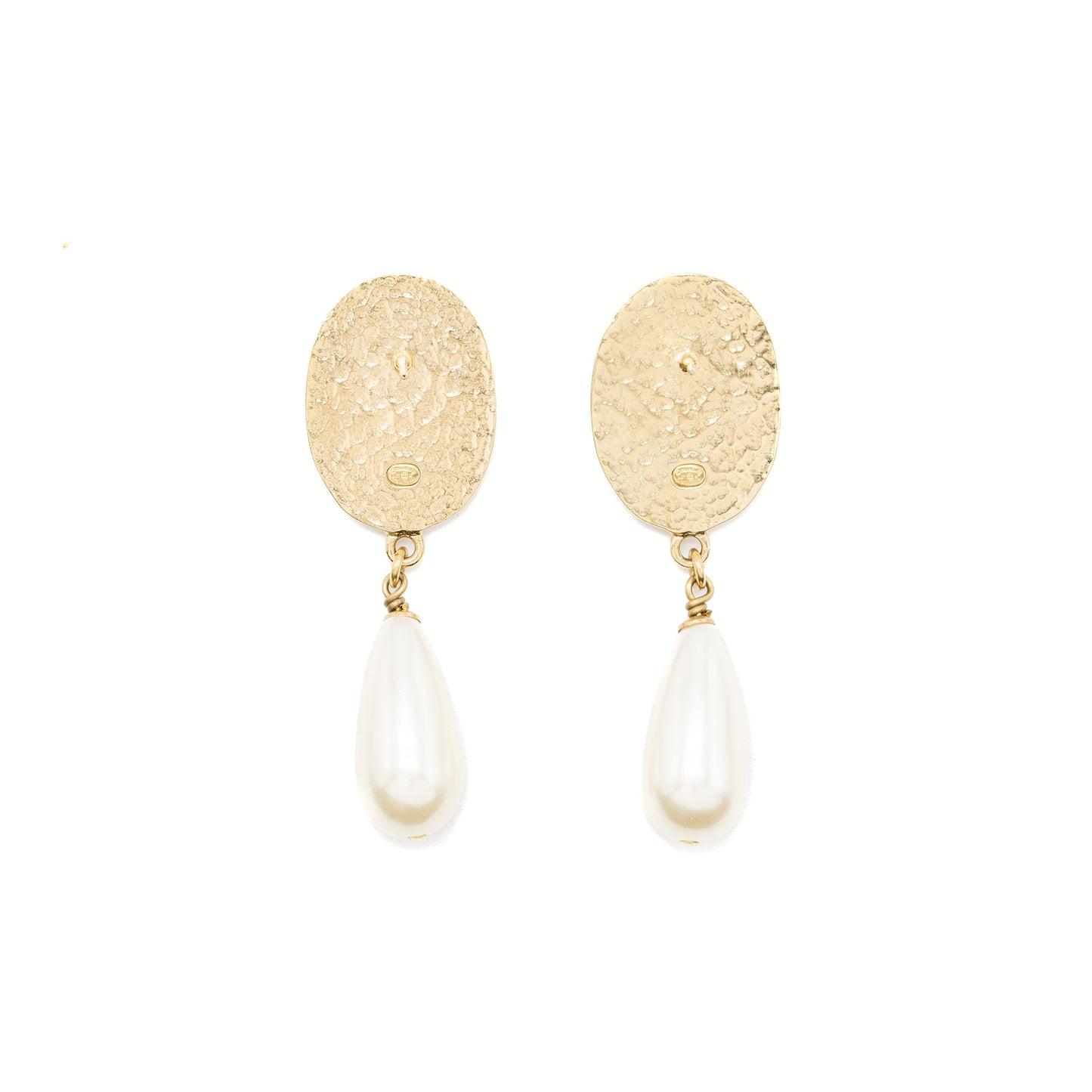 Chanel CC Logo Earrings Pearl Dropped Crystal Gold Tone