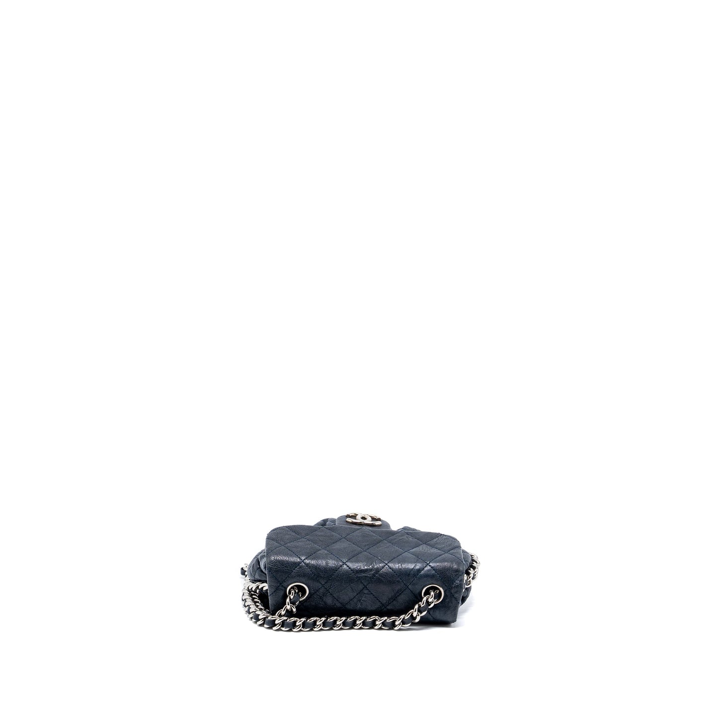 Chanel Mini Round Flap Bag With Chain Aged Calfskin Navy