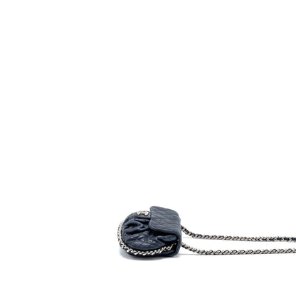 Chanel Mini Round Flap Bag With Chain Aged Calfskin Navy