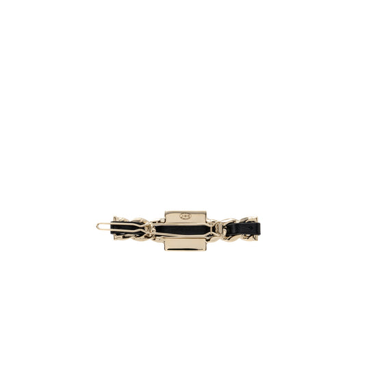 Chanel square CC logo hair clip black / light gold tone