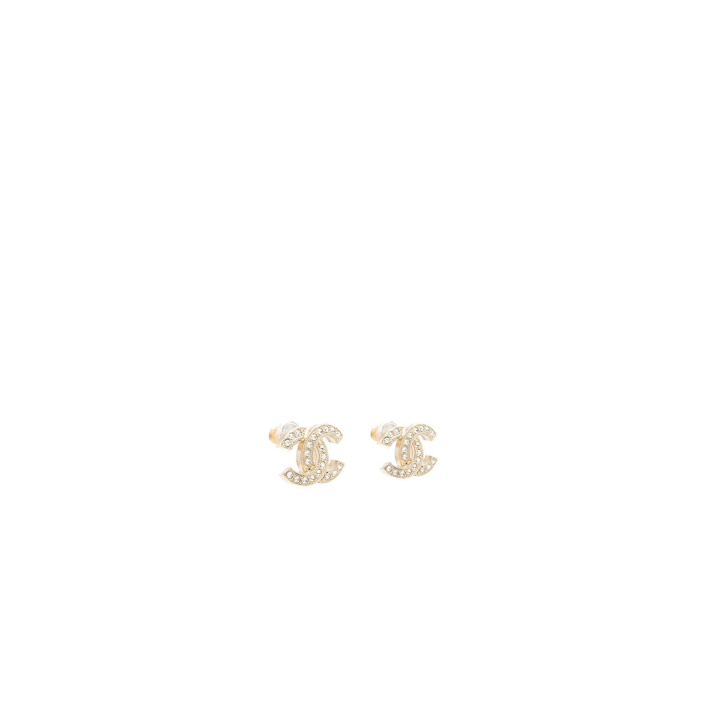 Chanel Classic CC Logo Earrings Crystal Light Gold Tone