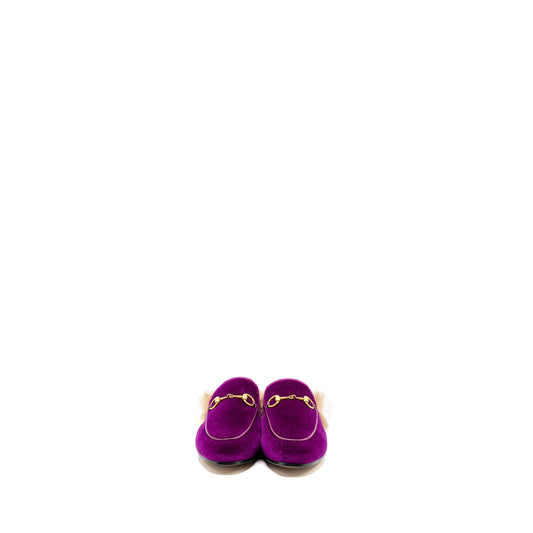 GUCCI Size 35 Horsebit Princetown Fur Slipper Velvet Purple