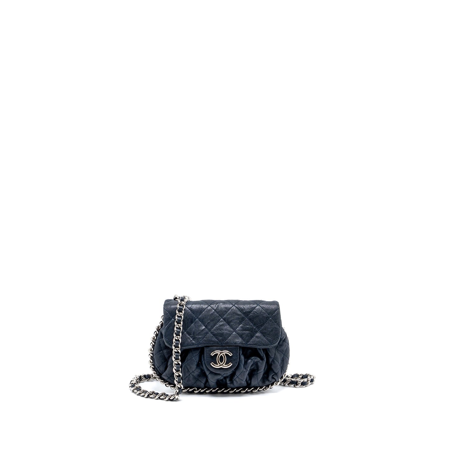 Chanel Mini Round Flap Bag With Chain Aged Calfskin Navy