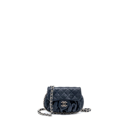 Chanel Mini Round Flap Bag With Chain Aged Calfskin Navy