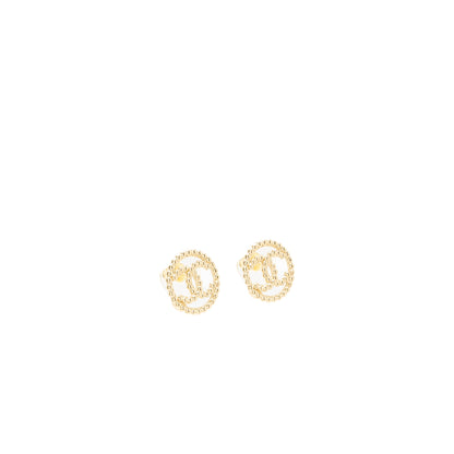 Chanel 22C Round CC Logo Earrings Light Gold Tone