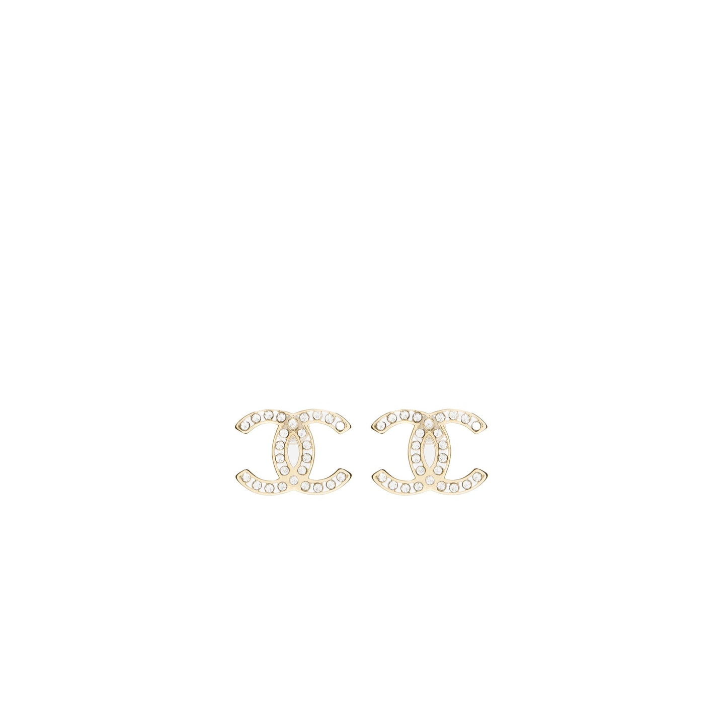 Chanel CC Logo Earrings Crystal Light Gold Tone