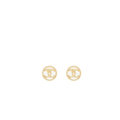 Chanel 22C Round CC Logo Earrings Light Gold Tone