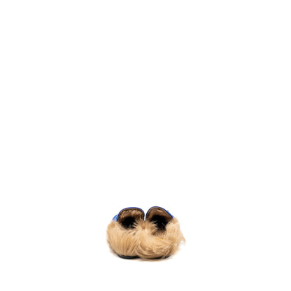 Gucci Size 36.5 Horsebit Princetown Fur Slipper Velvet Blue
