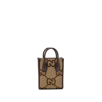 Gucci MINI JUMBO GG TOTE BAG CANVAS / LEATHER CAMEL / EBONY