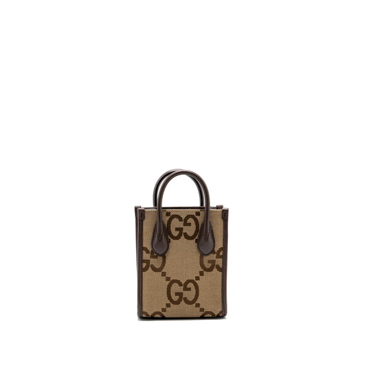 Gucci MINI JUMBO GG TOTE BAG CANVAS / LEATHER CAMEL / EBONY