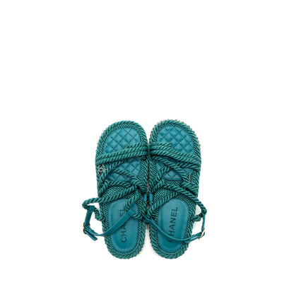 Chanel Size 38 21c Sandals Cord Green L