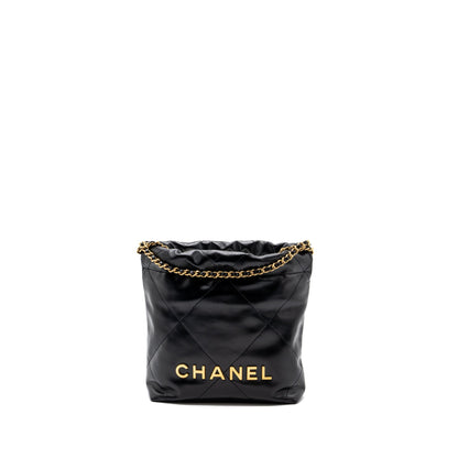 Chanel mini 22 bag shiny calfskin black  (microchip)